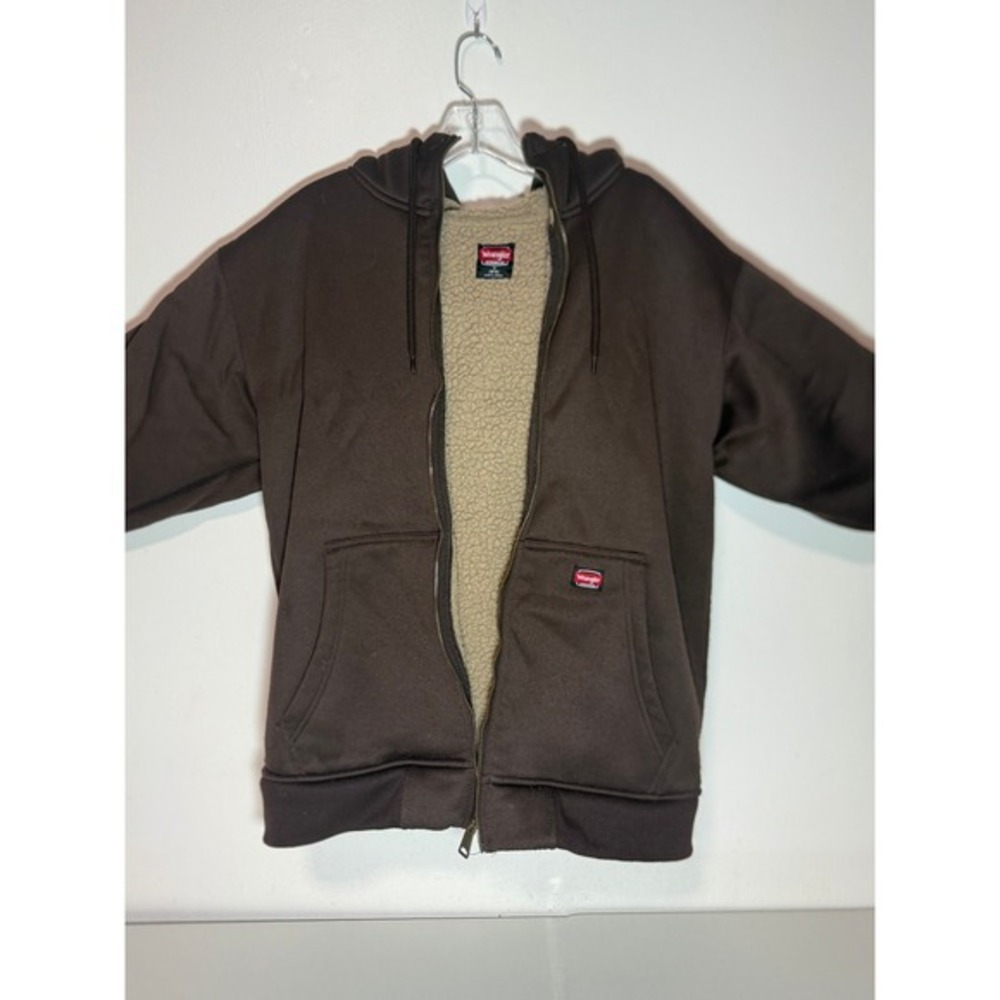 Wrangler Sherpa Lined‎ Hooded Jacket Brown Fleece Lined Zip Up Workwear Size M - Picture 4 of 11
